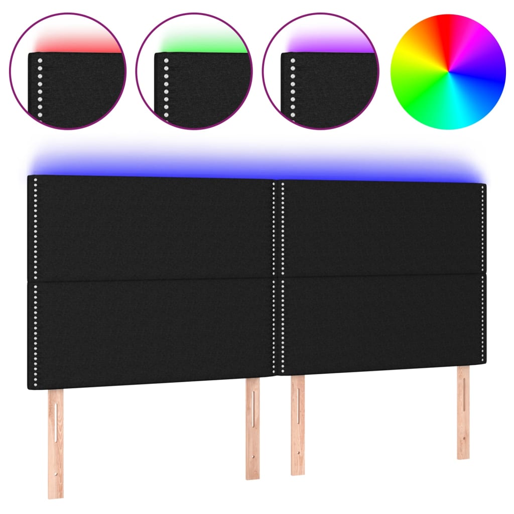 Testiera a LED Nera 180x5x118/128 cm in Tessuto 3122300