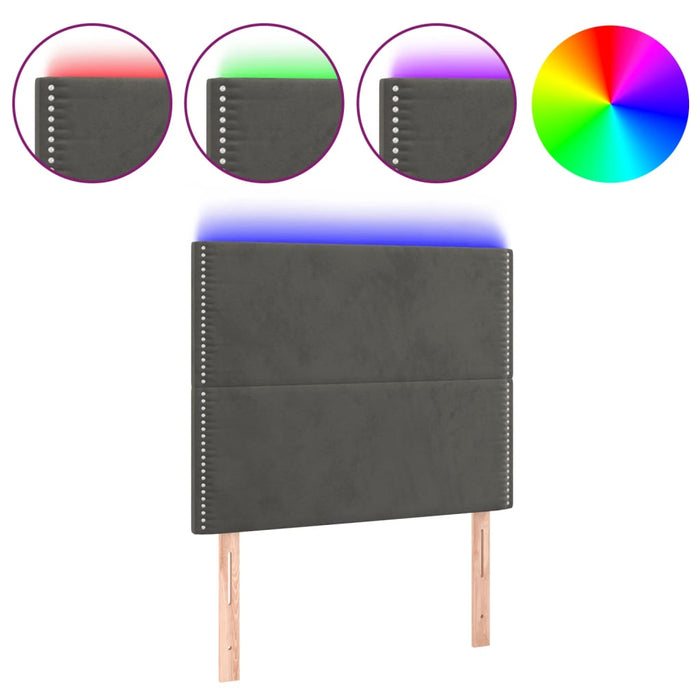 Testiera a LED-Testata con LED Grigio Scuro 80x5x118/128 cm in Velluto 552564