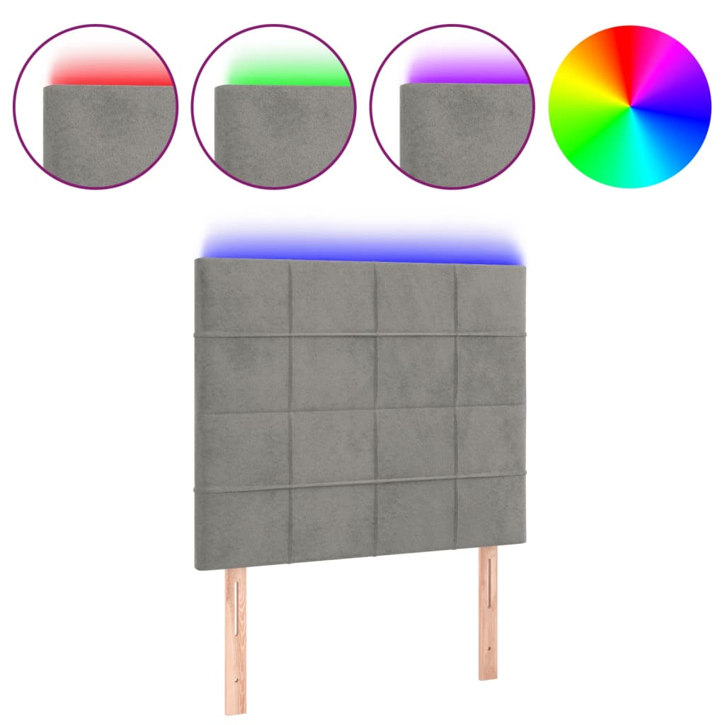 Testiera a LED-Testata con LED Grigio Chiaro 90x5x118/128 cm in Velluto 435387