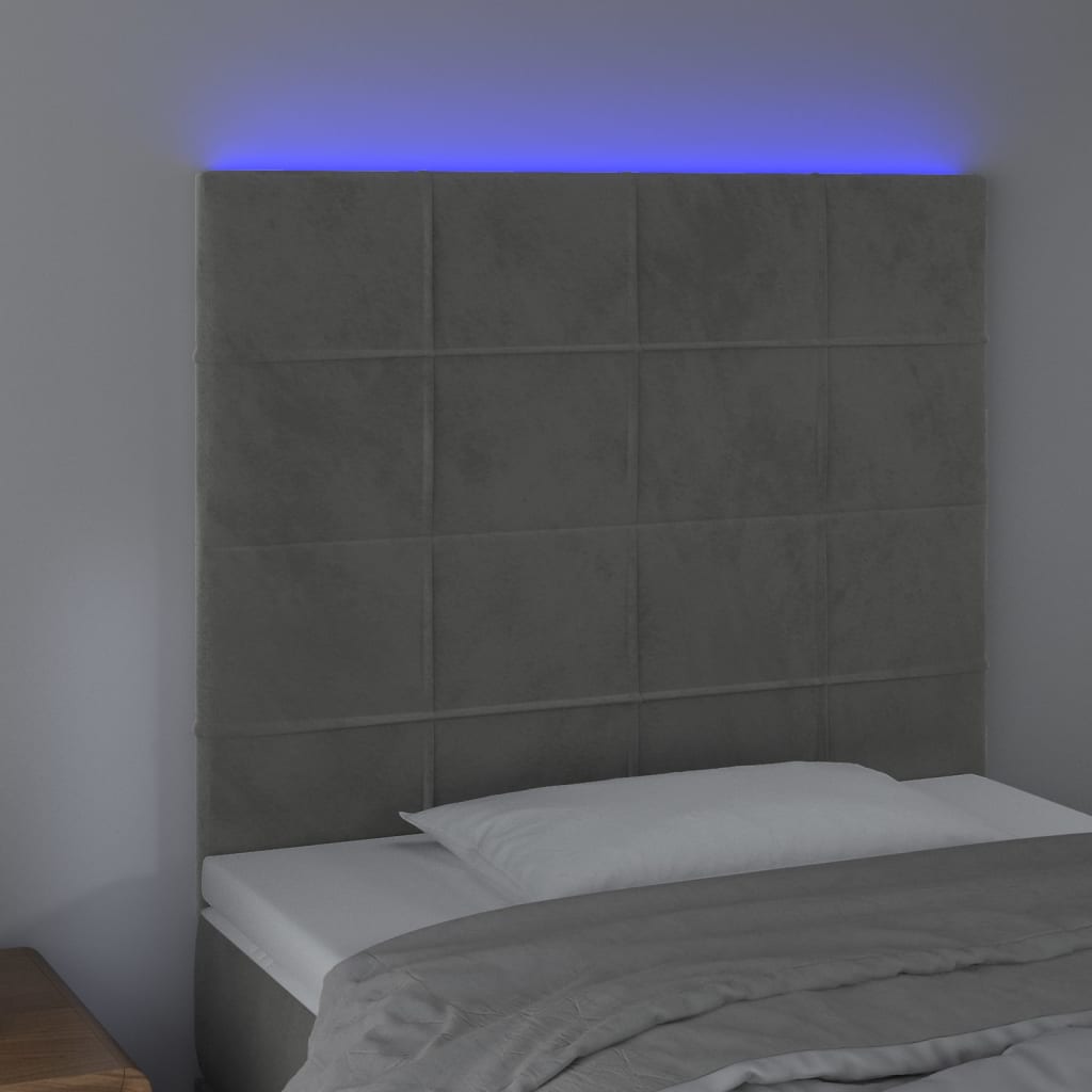 Testiera a LED-Testata con LED Grigio Chiaro 90x5x118/128 cm in Velluto 435387