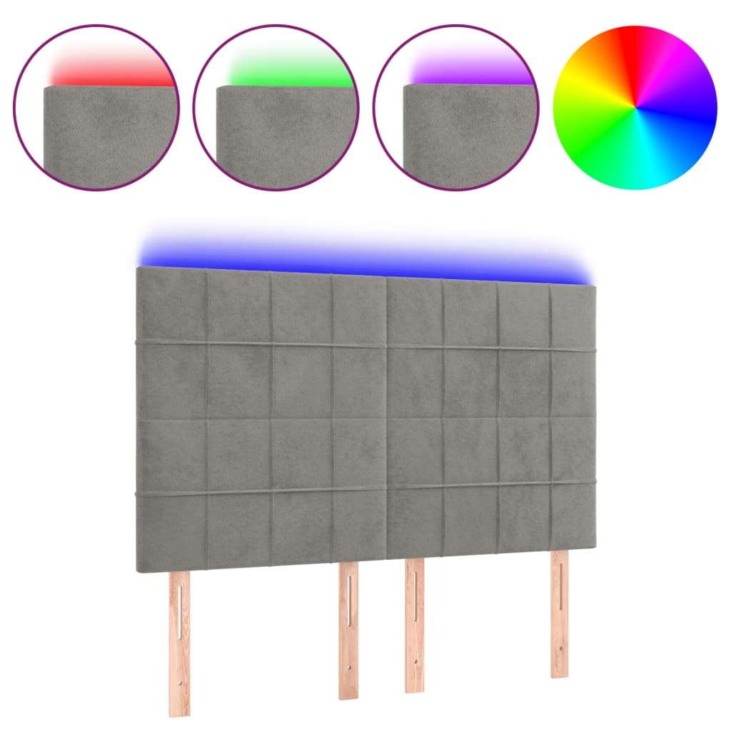 Testiera a LED Grigio Chiaro 144x5x118/128 cm in Velluto 3122472