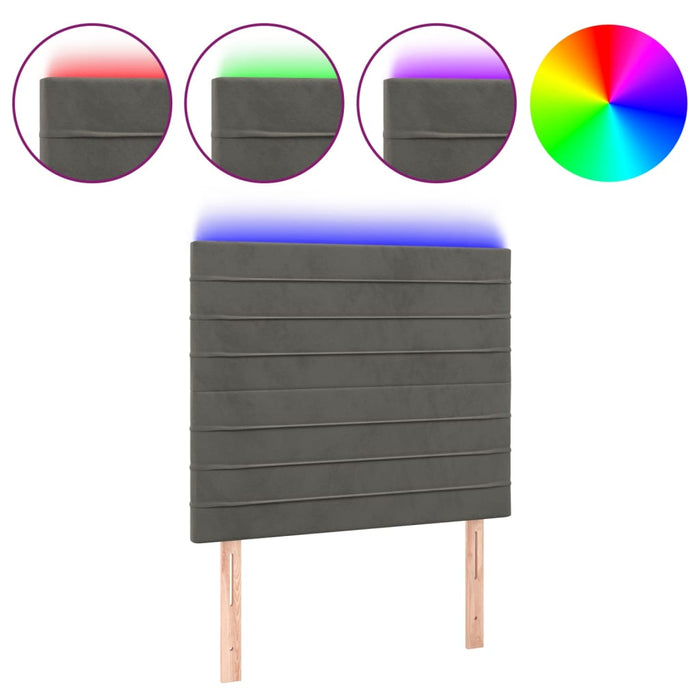 Testiera a LED-Testata con LED Grigio Scuro 90x5x118/128 cm in Velluto 799277
