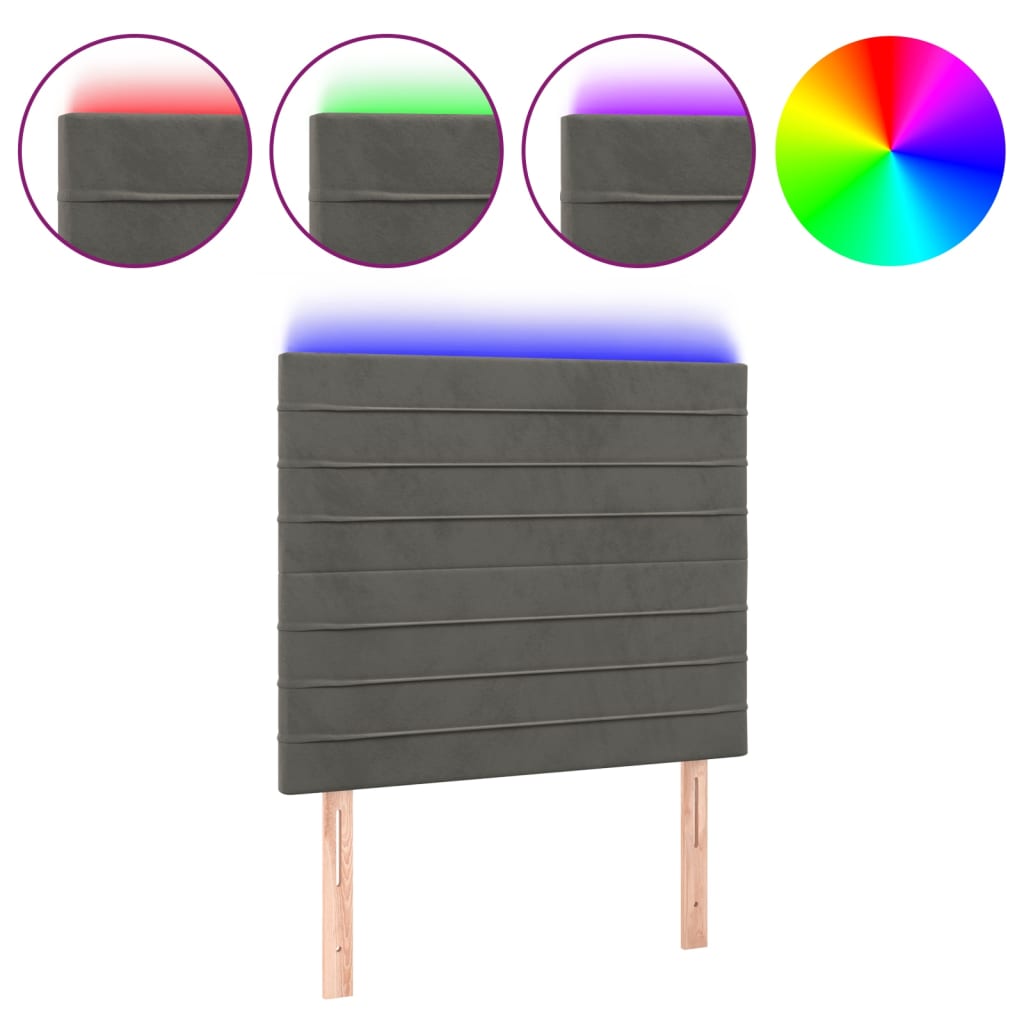 Testiera a LED-Testata con LED GrigioScuro 100x5x118/128cm in Velluto 133038