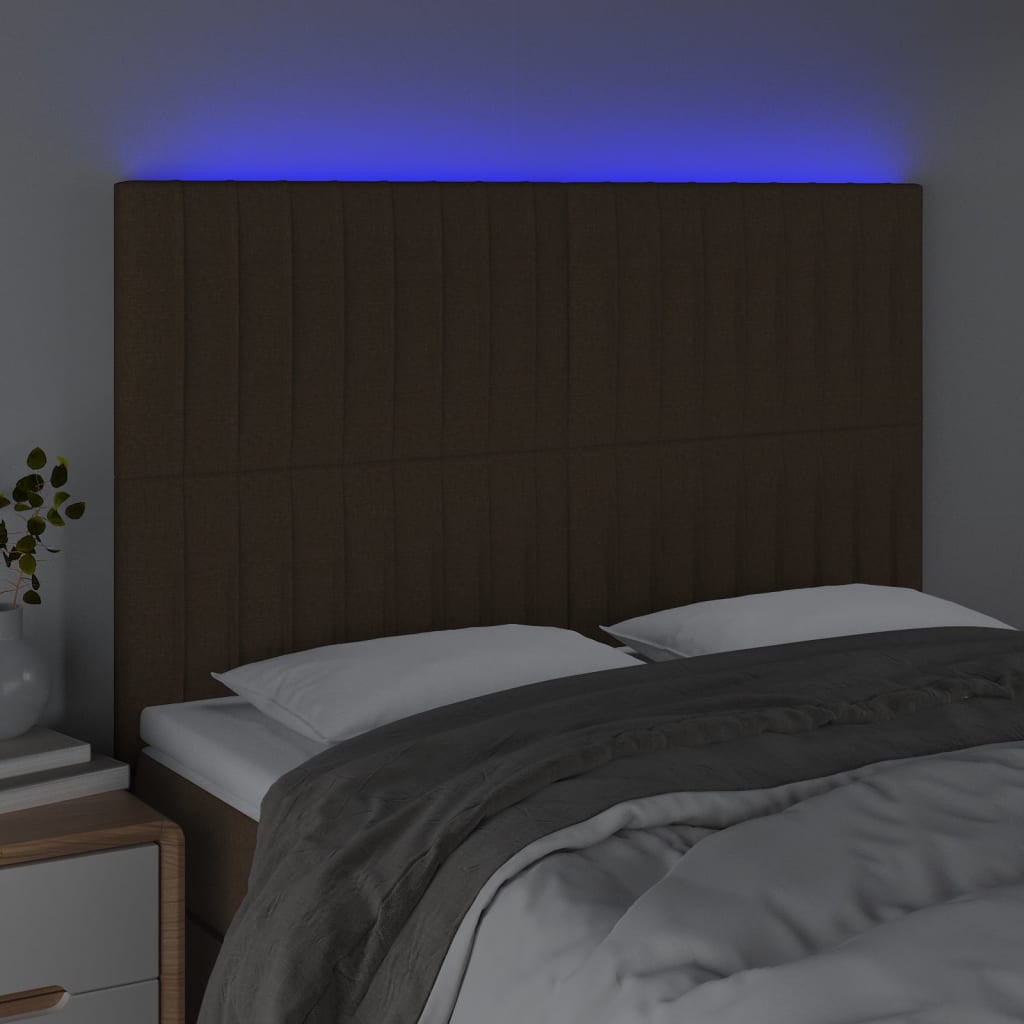 Testiera a LED-Testata con LED Marrone Scuro 144x5x118/128 cm in Tessuto 531021