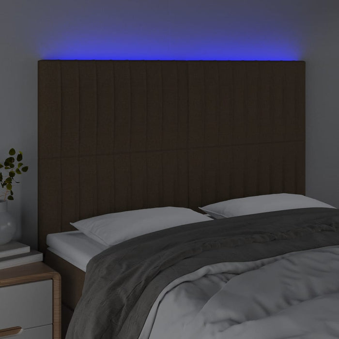 Testiera a LED-Testata con LED Marrone Scuro 144x5x118/128 cm in Tessuto 531021