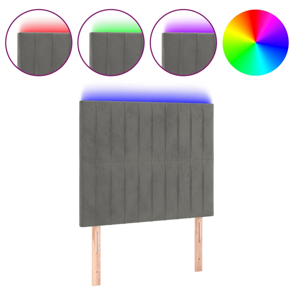 Testiera a LED-Testata con LED Grigio Chiaro 90x5x118/128 cm in Velluto 625786