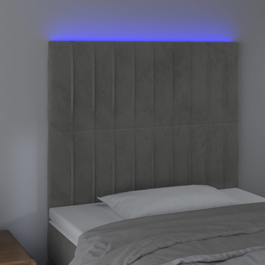 Testiera a LED-Testata con LED Grigio Chiaro 90x5x118/128 cm in Velluto 625786