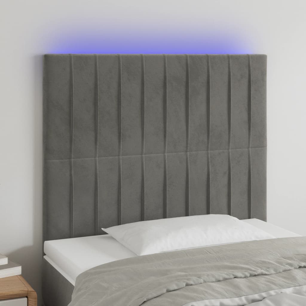 Testiera a LED-Testata con LED Grigio Chiaro 90x5x118/128 cm in Velluto 625786