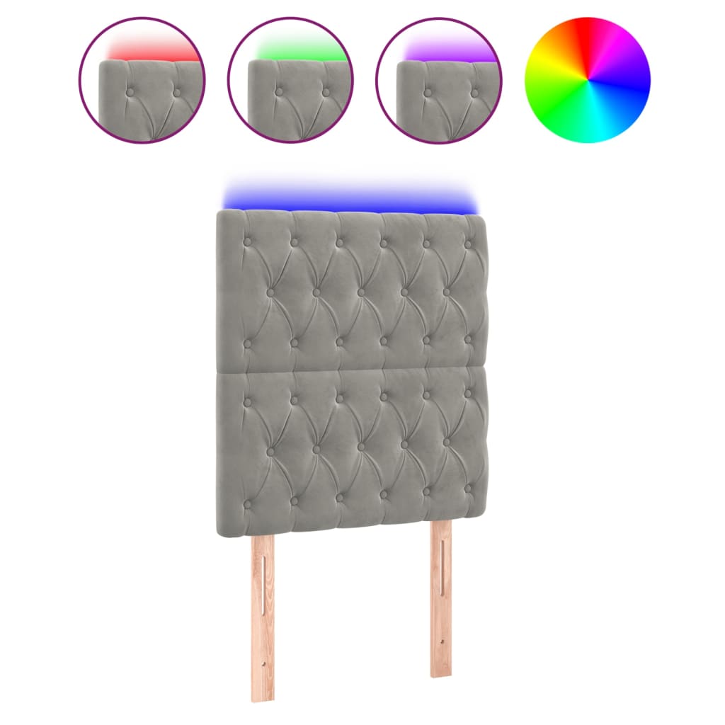 Testiera a LED-Testata con LED Grigio Chiaro 80x7x118/128 cm in Velluto