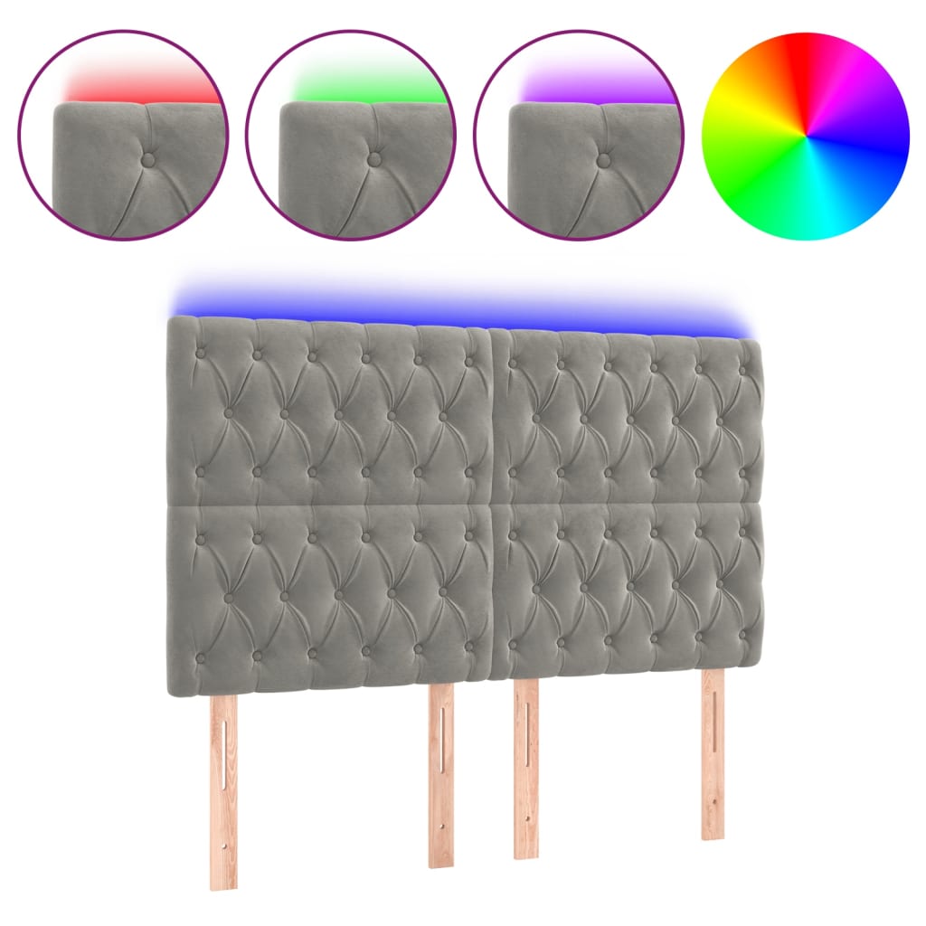 Testiera a LED Grigio Chiaro 144x7x118/128 cm in Velluto 3122808