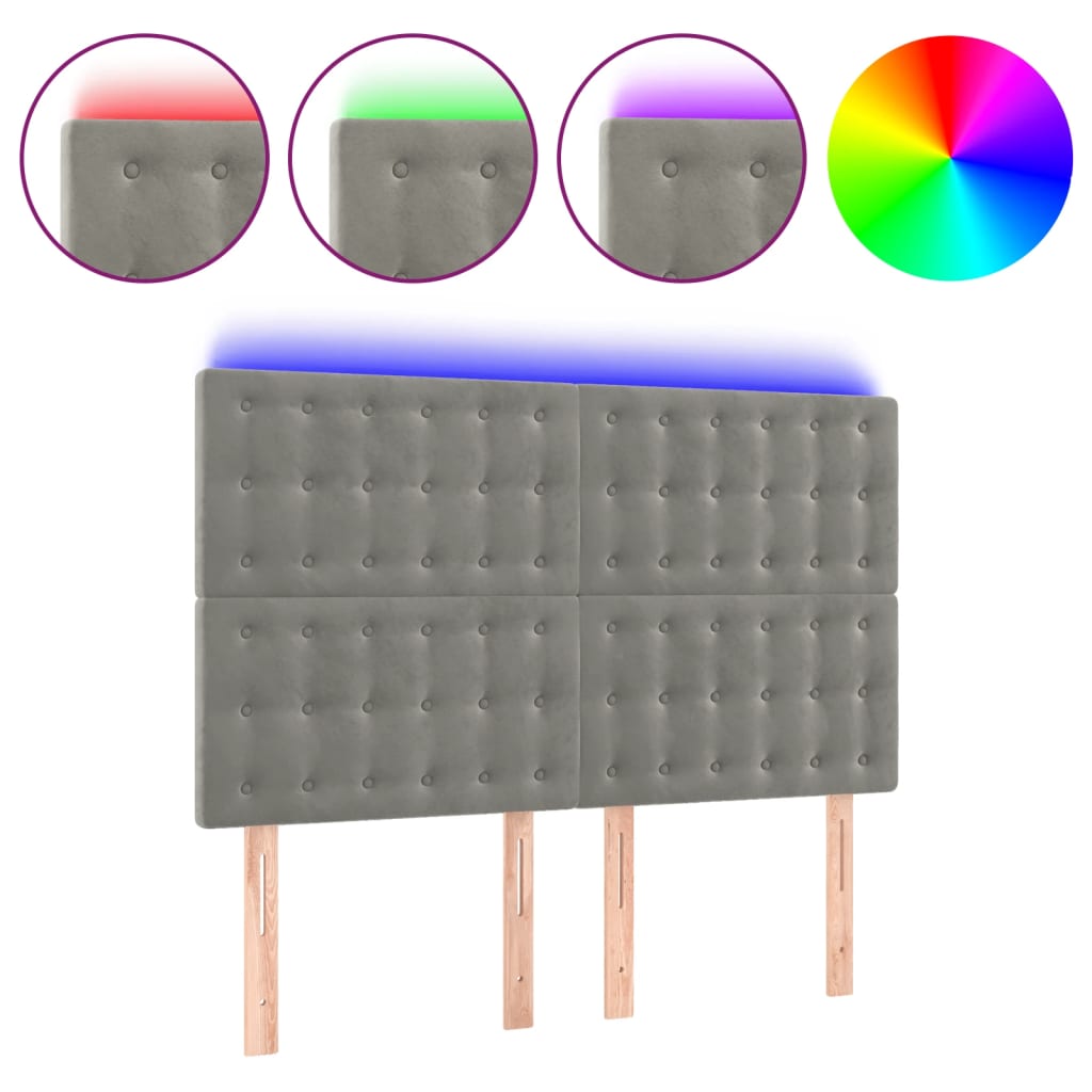 Testiera a LED Grigio Chiaro 144x5x118/128 cm in Velluto 3122906