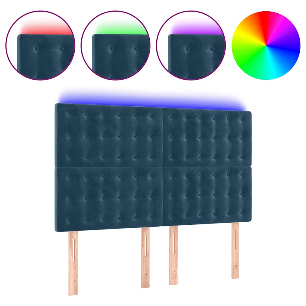 Testiera a LED Blu Scuro 144x5x118/128 cm in Velluto 3122910