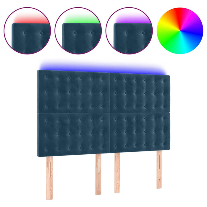 Testiera a LED Blu Scuro 144x5x118/128 cm in Velluto 3122910