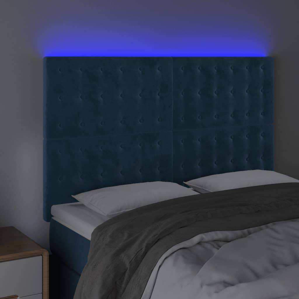 Testiera a LED Blu Scuro 144x5x118/128 cm in Velluto 3122910