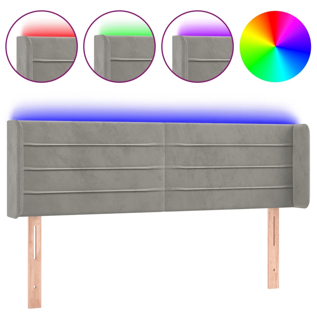 Testiera-Testata Decorativa Grigio Chiaro a LED 147x16x78/88 cm in Velluto 366690