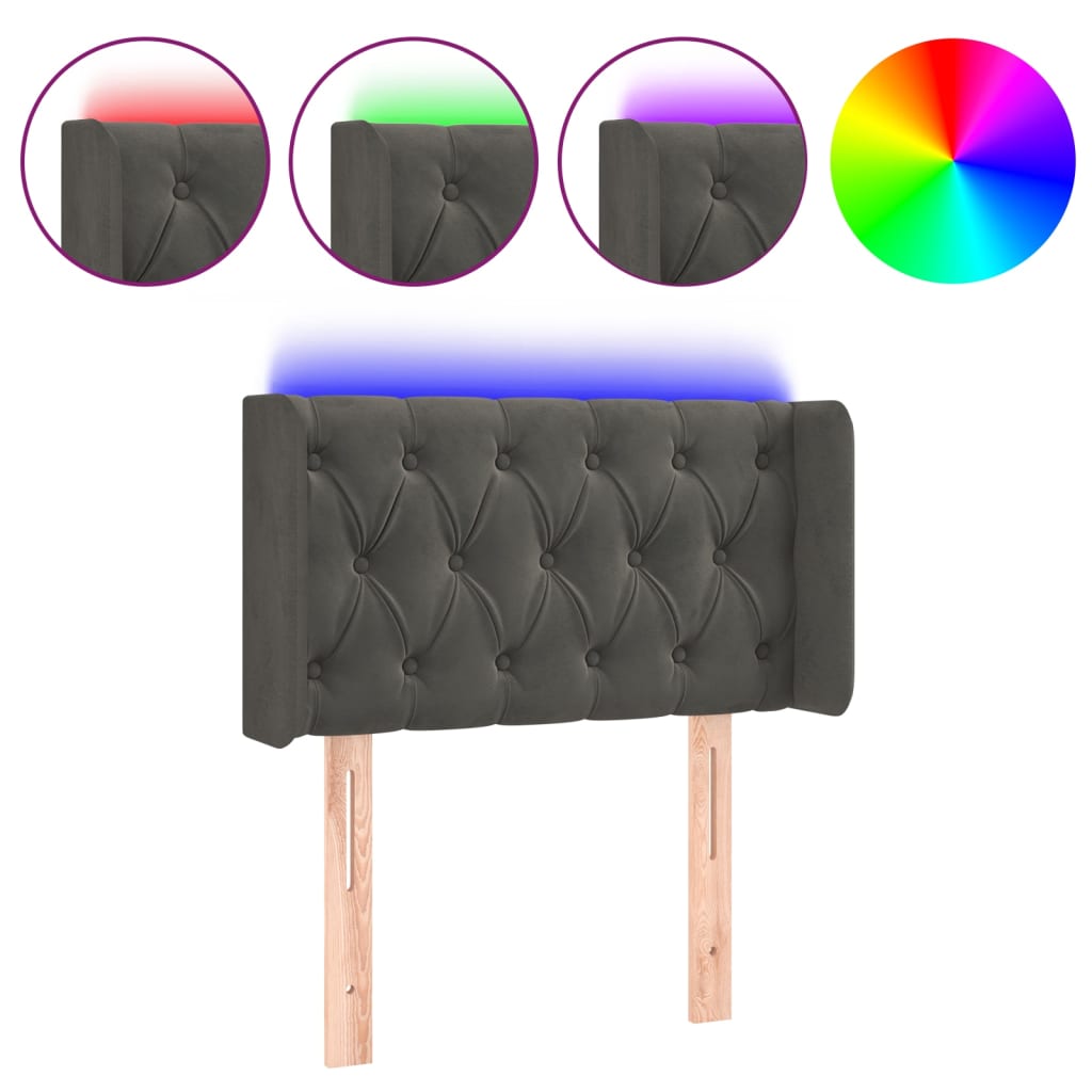 Testiera a LED-Testata con LED Grigio Scuro 83x16x78/88 cm in Velluto 907337