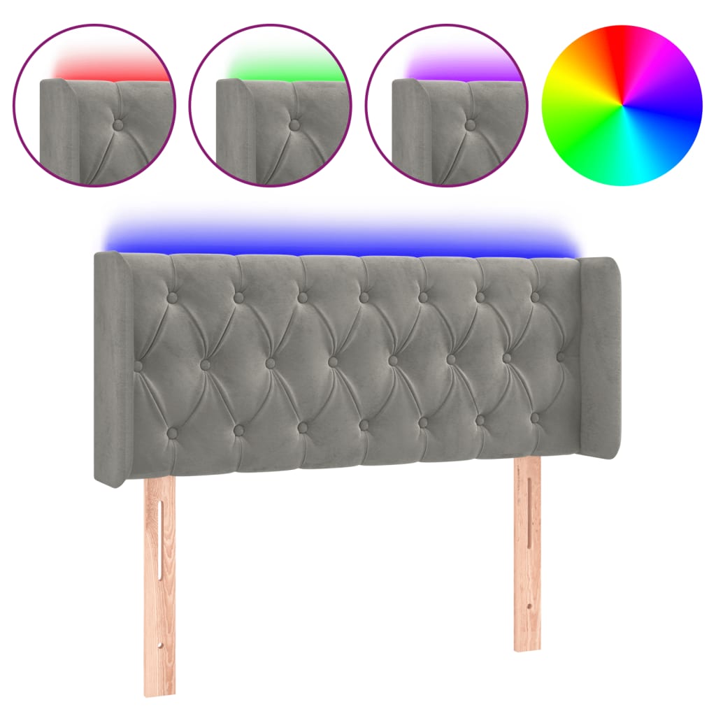 Testiera Grigio Chiaro a LED 103x16x78/88 cm in Velluto 3123614