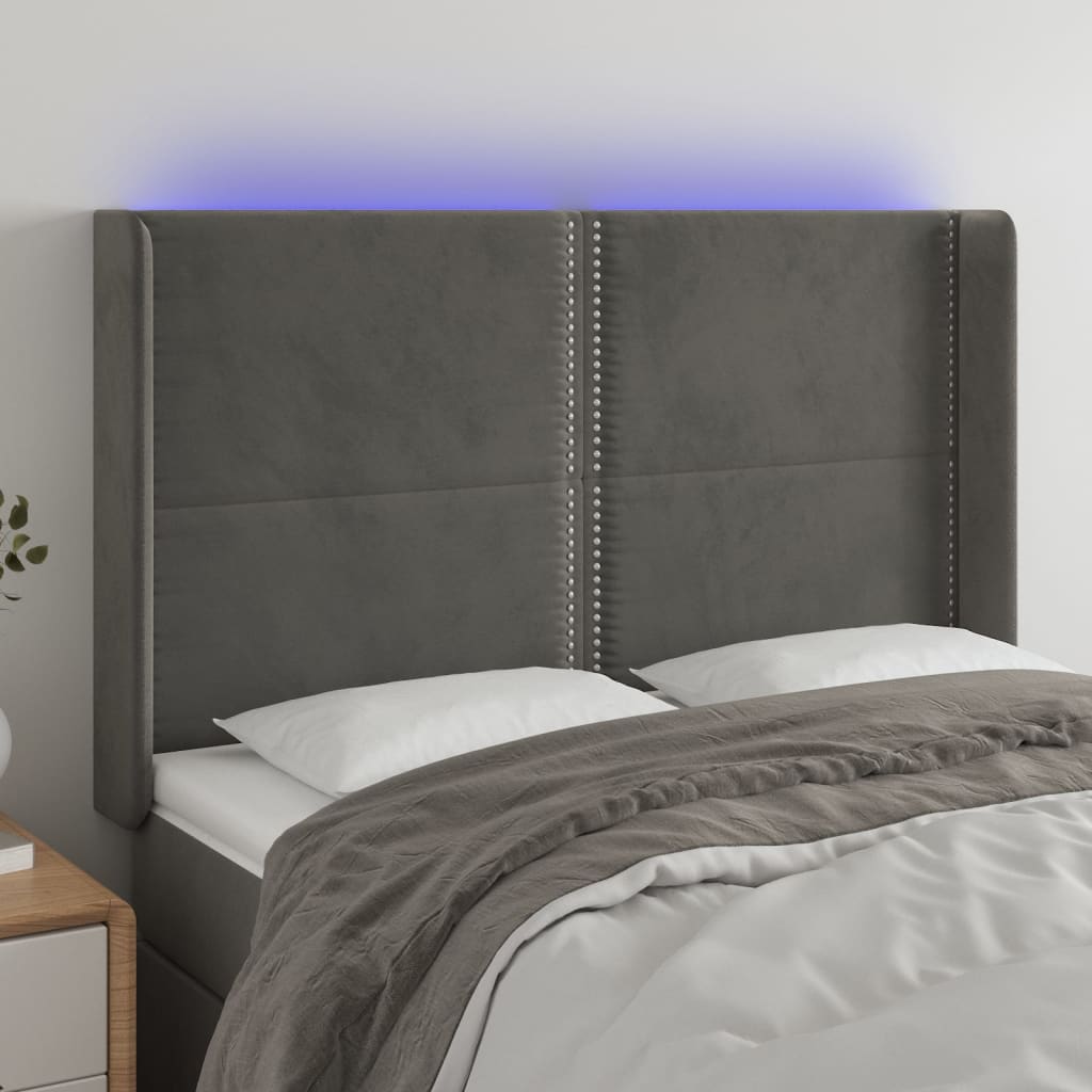 Testiera a LED-Testata con LED Grigio Scuro 147x16x118/128cm in Velluto 224657