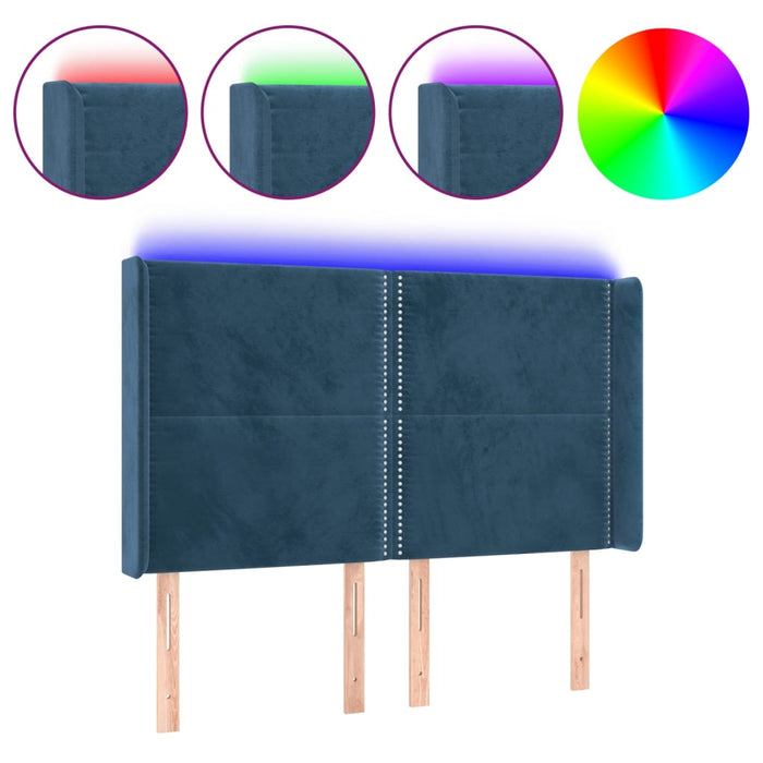 Testiera a LED Blu Scuro 147x16x118/128 cm in Velluto