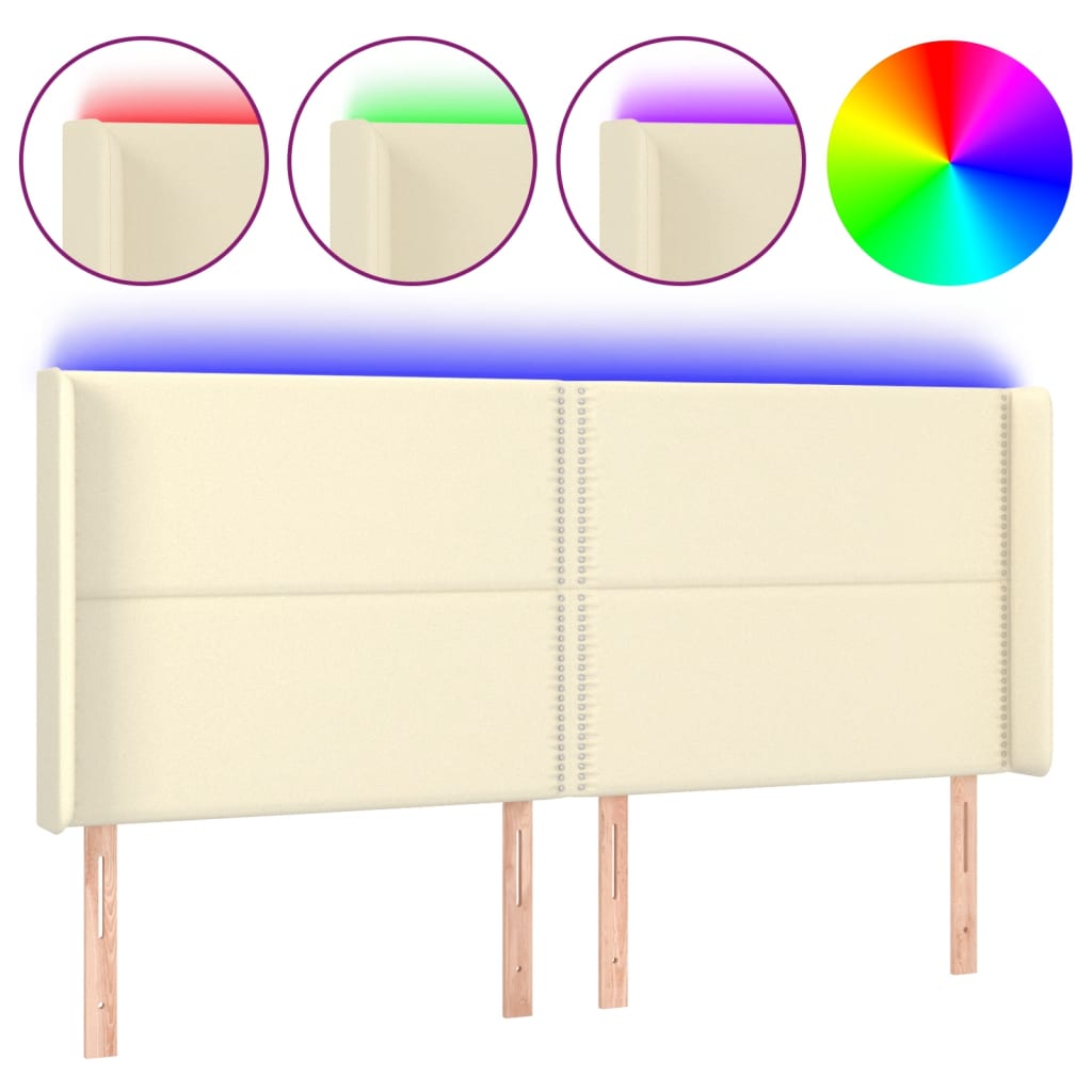 Testiera a LED Crema 163x16x118/128 cm in Similpelle 3124006