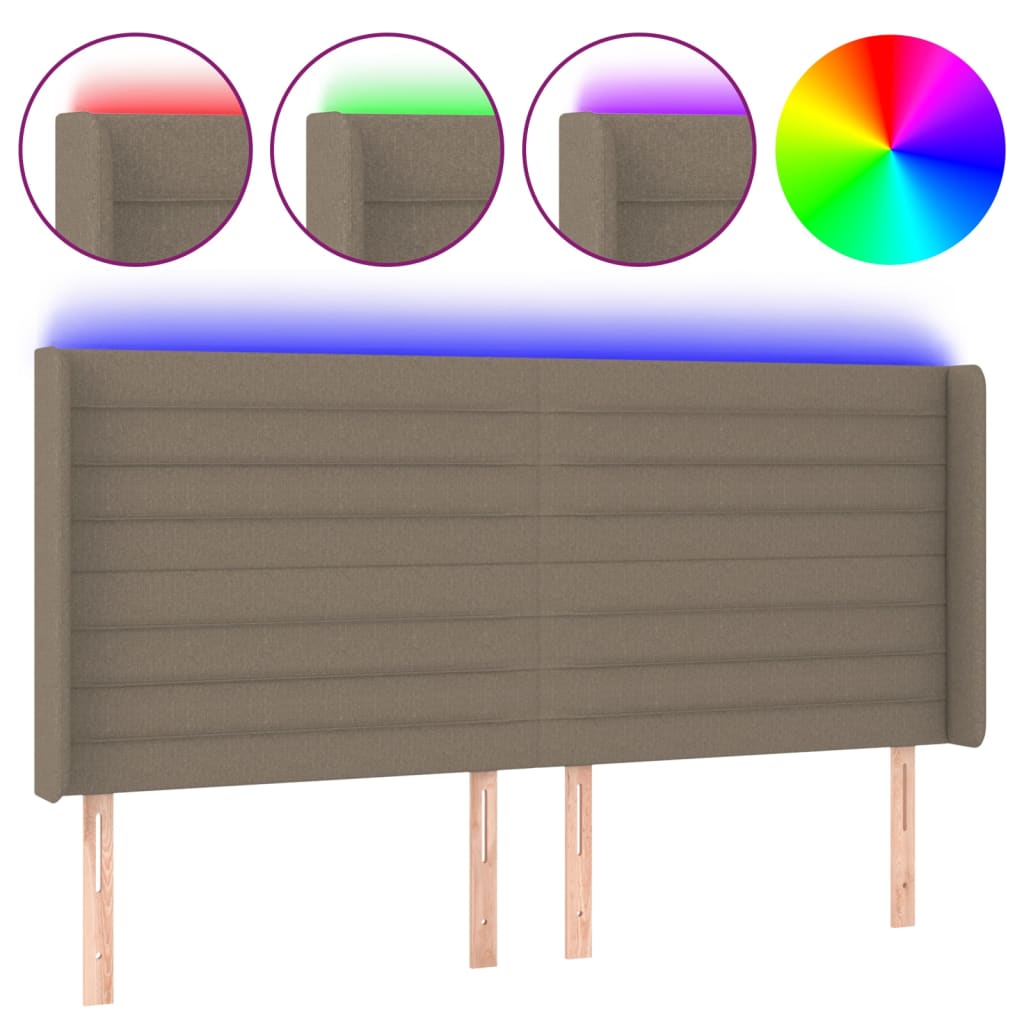Testiera a LED Tortora 183x16x118/128 cm in Tessuto 3124206