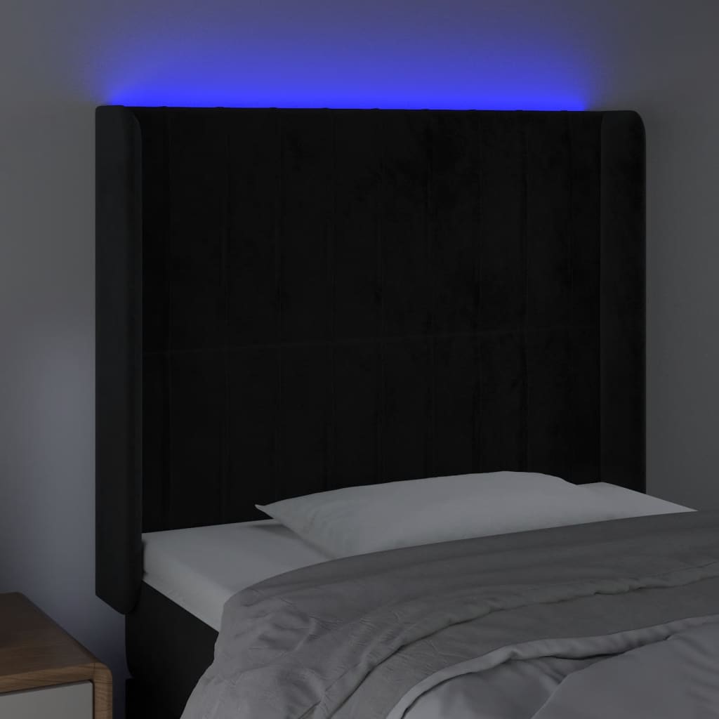 Testiera a LED nero 93x16x118/128 cm in Velluto 3124324