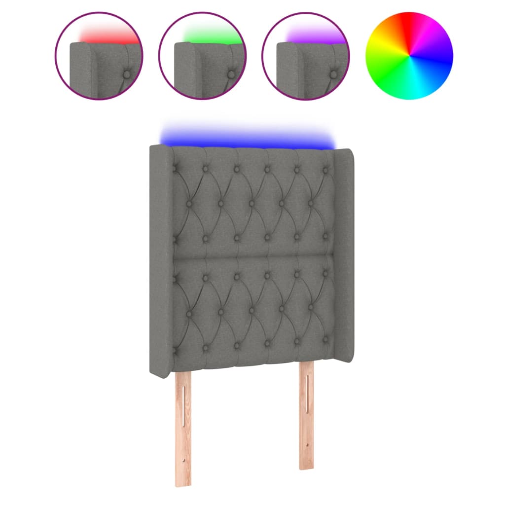 Testiera a LED-Testata con LED Grigio Scuro 83x16x118/128 cm in Tessuto 734176