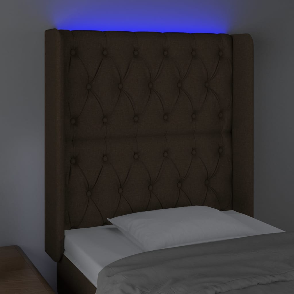 Testiera a LED Marrone Scuro 83x16x118/128 cm in Tessuto