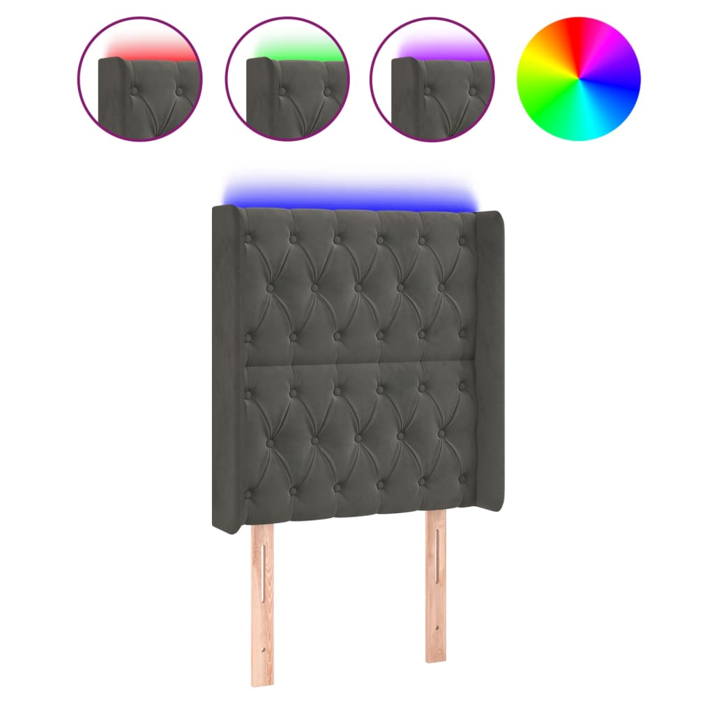 Testiera a LED-Testata con LED Grigio Scuro 83x16x118/128 cm in Velluto 181352