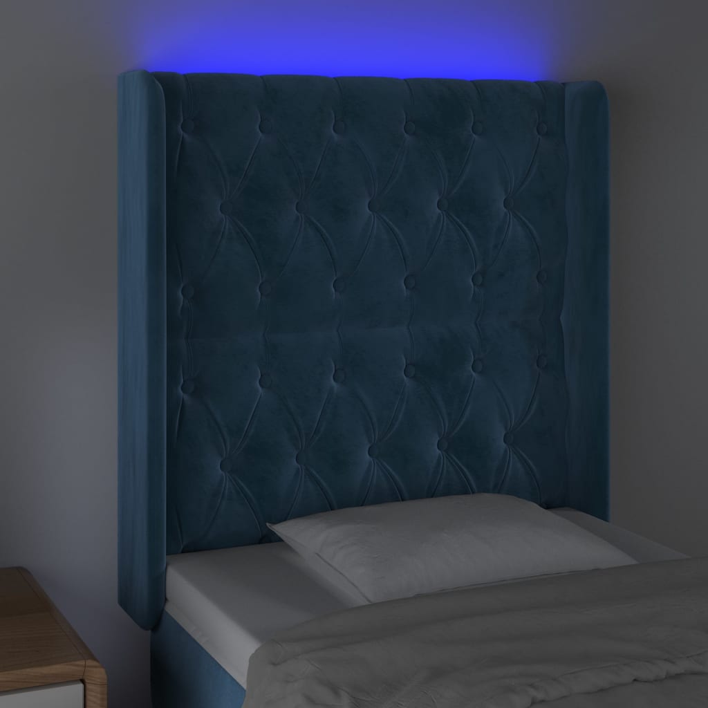 Testiera a LED Blu Scuro 83x16x118/128 cm in Velluto 3124418