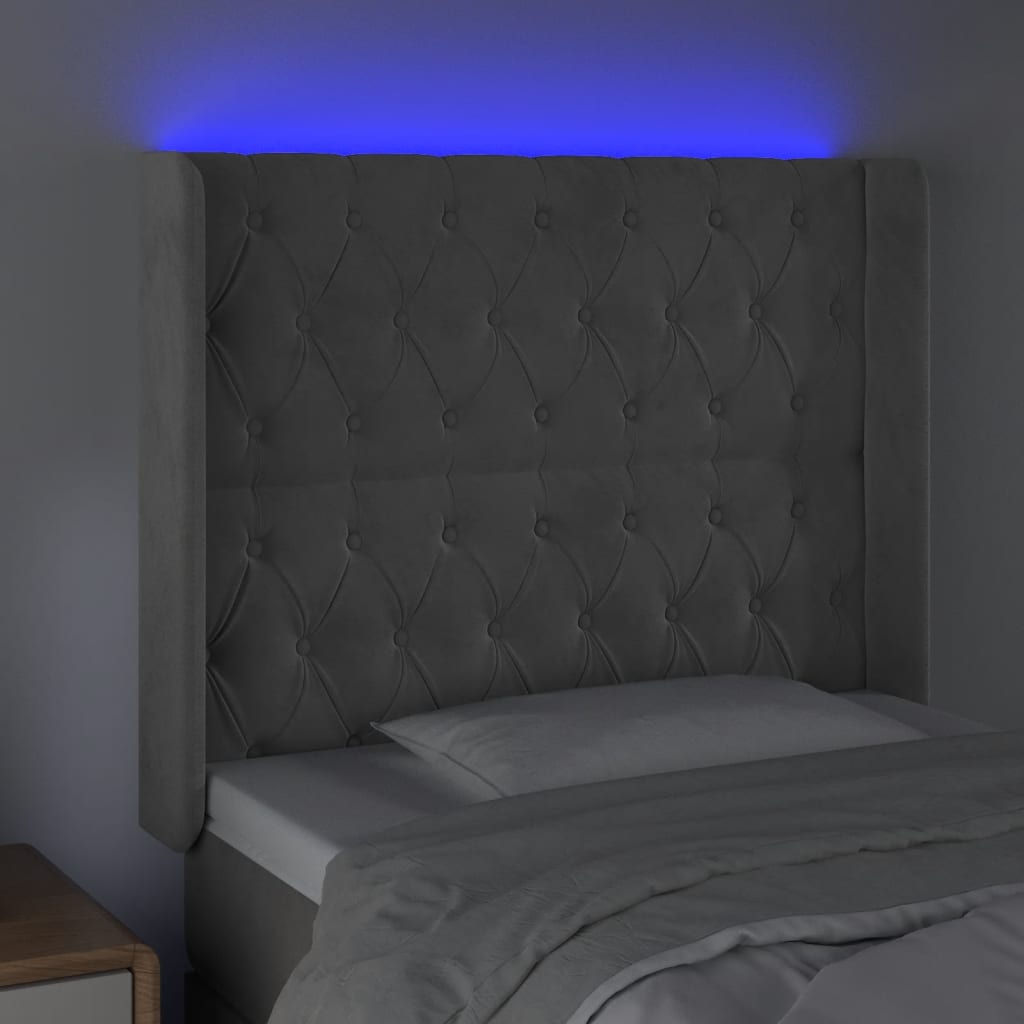 Testiera a LED Grigio Chiaro 103x16x118/128 cm in Velluto 3124426