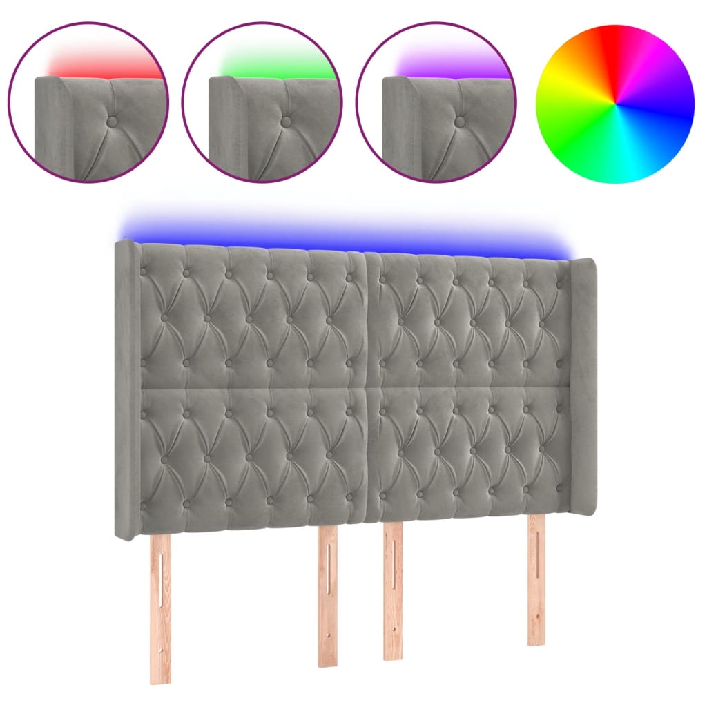 Testiera a LED Grigio Chiaro 147x16x118/128 cm in Velluto 3124432