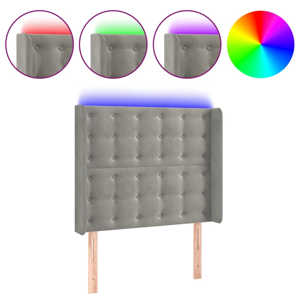 Testiera a LED-Testata con LED Grigio Chiaro 83x16x118/128 cm in Velluto 546144