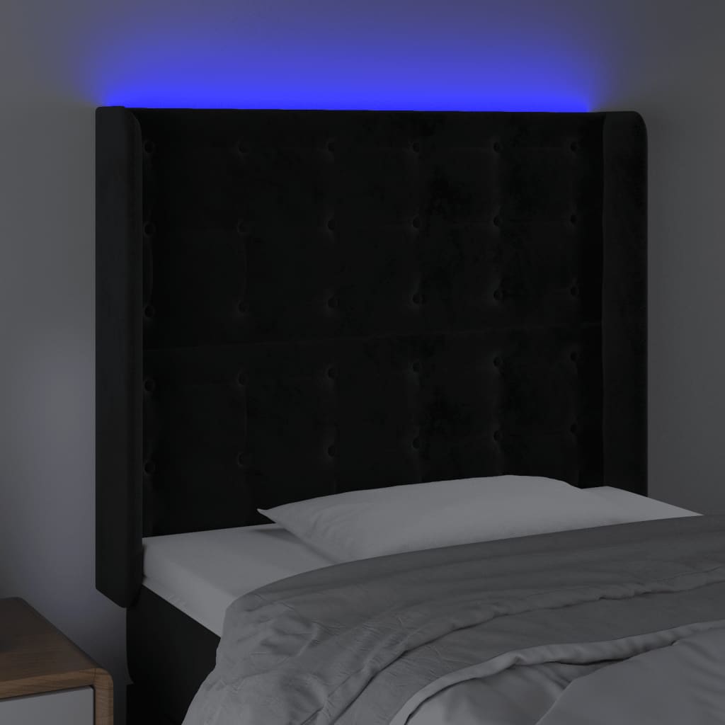 Testiera a LED nero 93x16x118/128 cm in Velluto 3124520