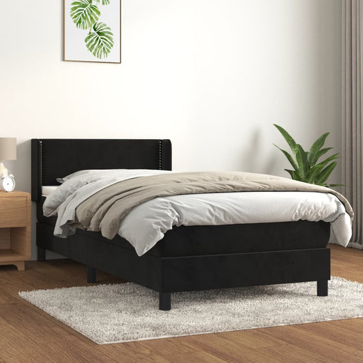 Giroletto a Molle con Materasso-Struttura Letto Nero 100x200 cm in Velluto 596439