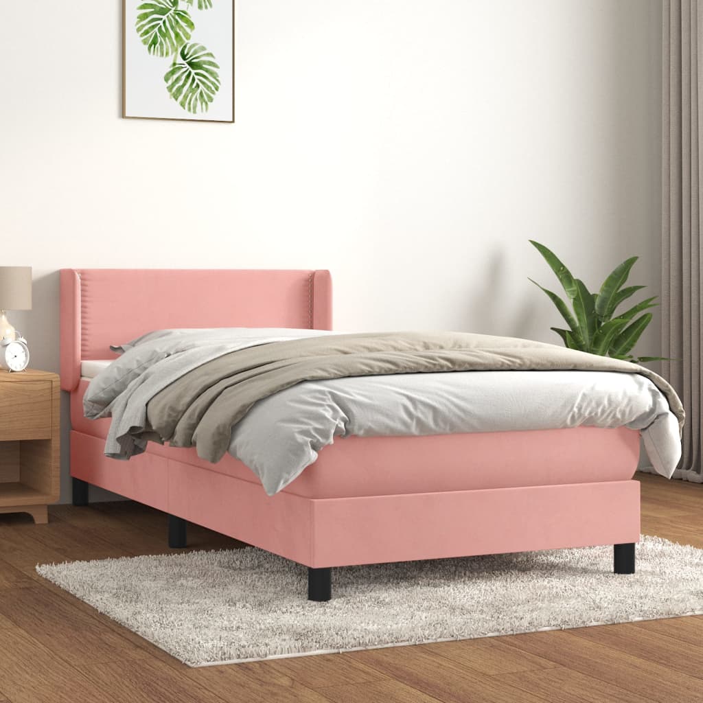 Giroletto a Molle con Materasso-Struttura Letto Rosa 100x200 cm in Velluto 863177