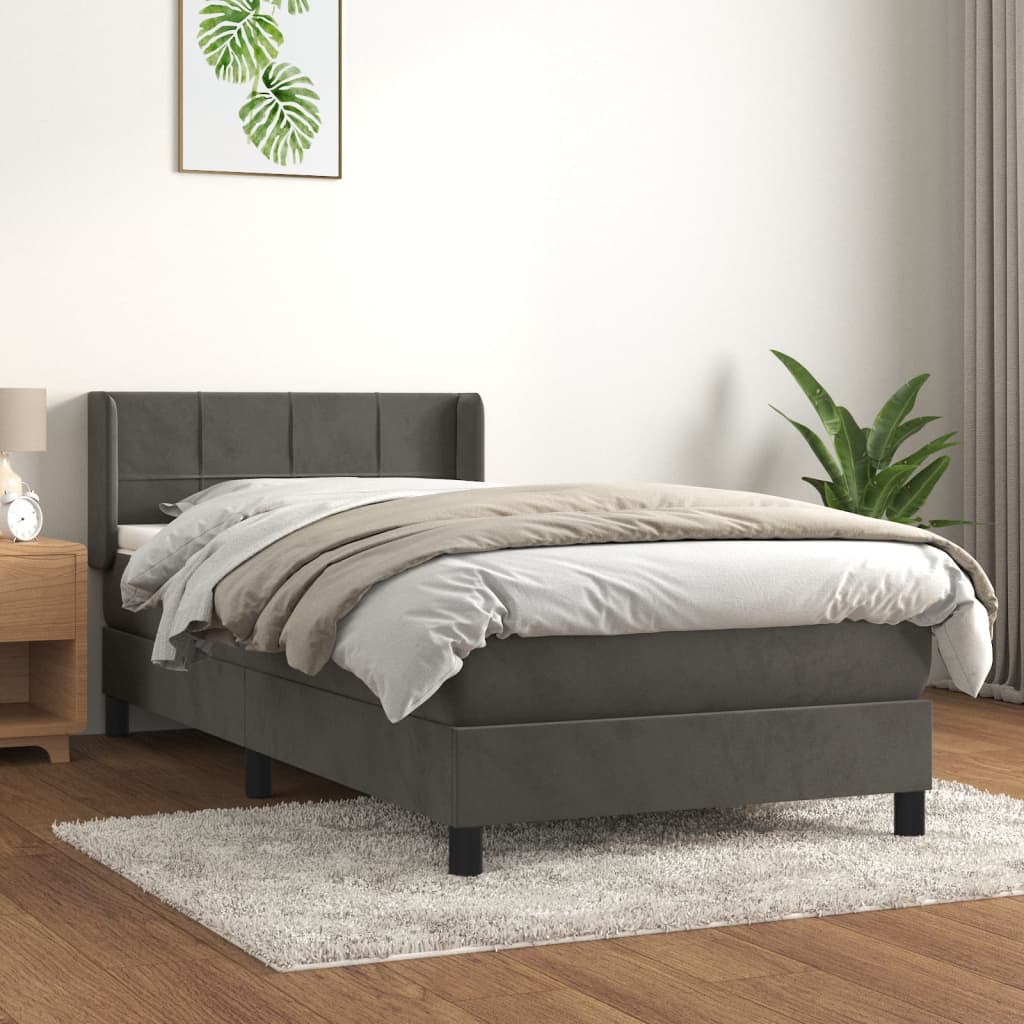 Giroletto a Molle con Materasso-Struttura Letto con Materasso Grigio Scuro 100x200 cm Velluto 282073