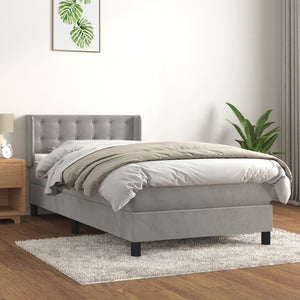 Giroletto a Molle con Materasso-Struttura Letto con Materasso Grigio Chiaro 100x200cm Velluto 142961