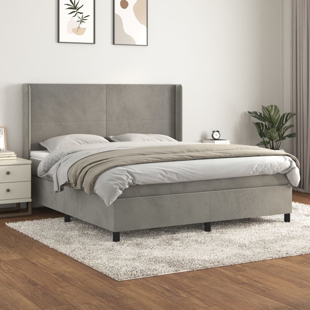 Giroletto a Molle con Materasso Grigio Chiaro 160x200cm Velluto 3132567