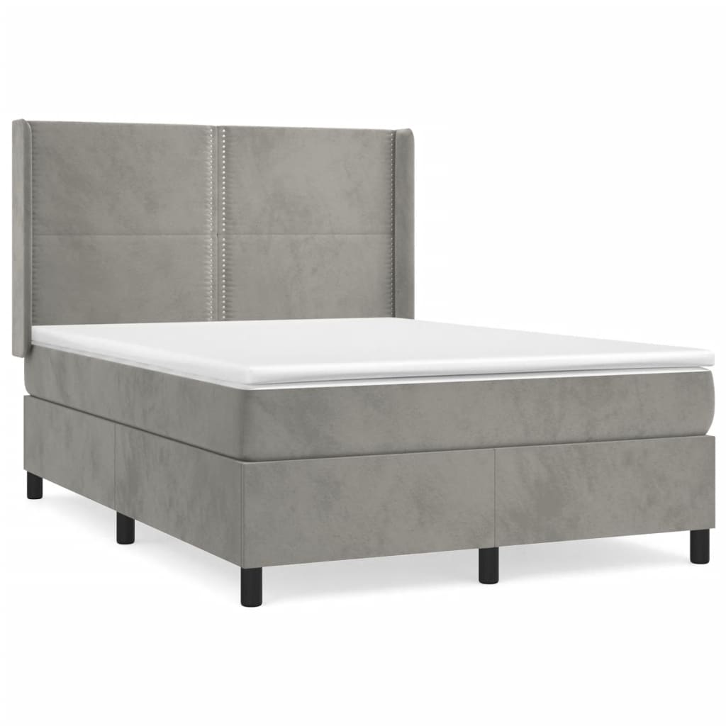Giroletto a Molle con Materasso Grigio Chiaro 140x200cm Velluto 3132621