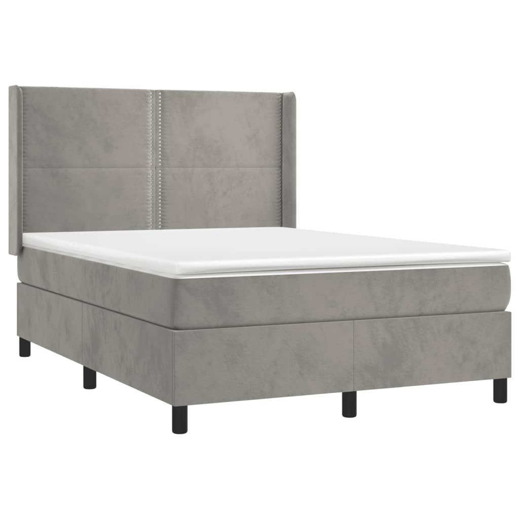 Giroletto a Molle con Materasso Grigio Chiaro 140x200cm Velluto 3132621