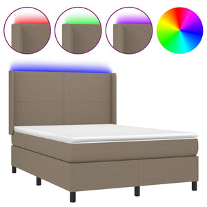 Letto a Molle con Materasso e LED Tortora 140x190 cm in Tessuto 3138153