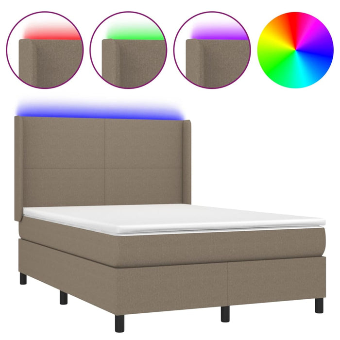 Letto a Molle con Materasso e LED Tortora 140x190 cm in Tessuto 3138153
