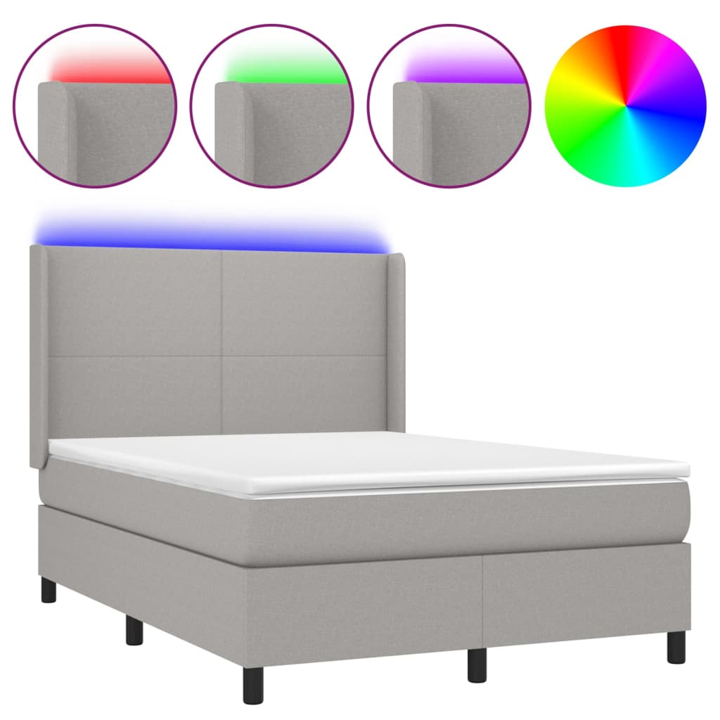Letto a Molle Materasso e LED Grigio Chiaro 140x200 cm Tessuto cod mxl 37291