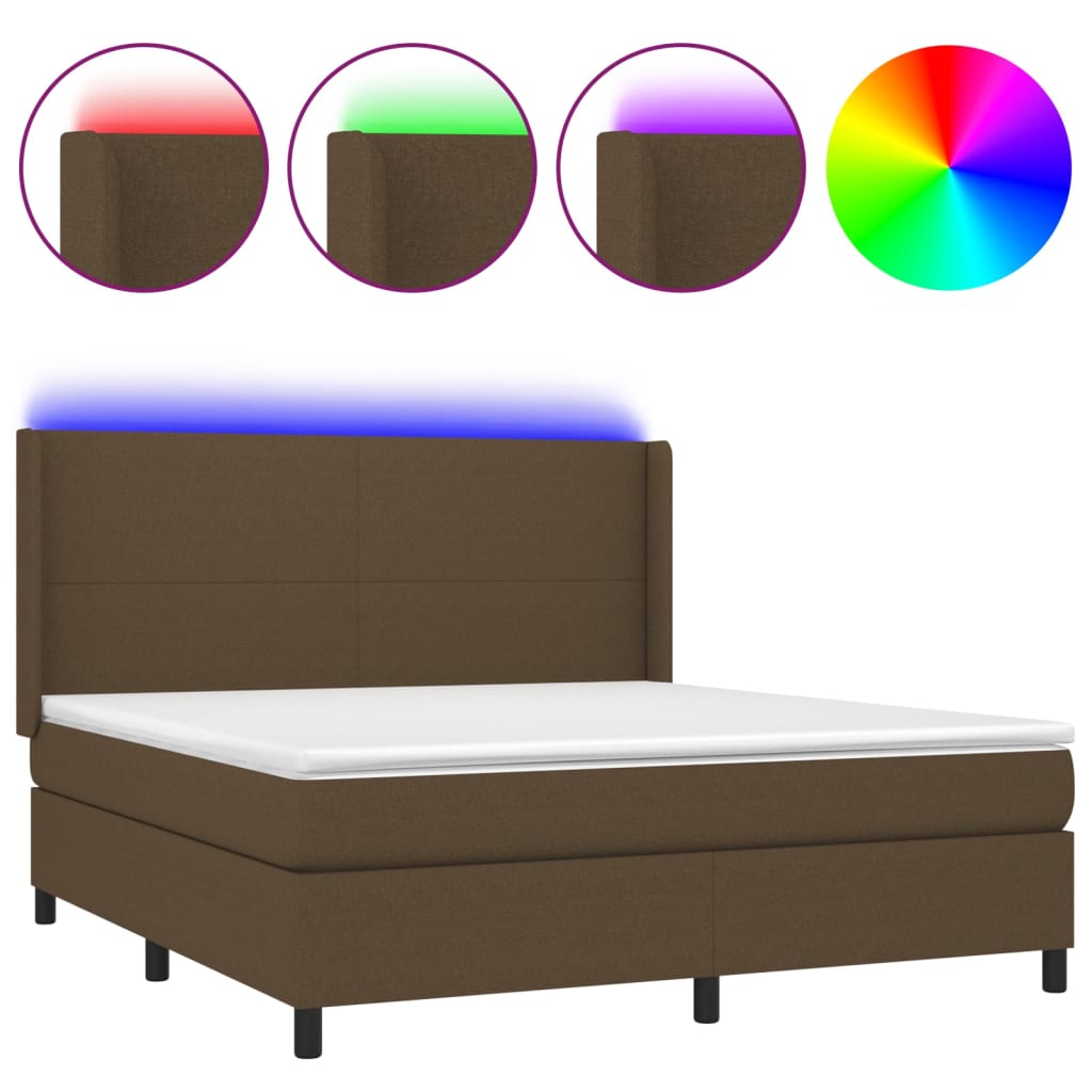 Letto a Molle Materasso e LED Marrone Scuro 160x200 cm Tessuto 3138168