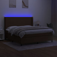 Letto a Molle Materasso e LED Marrone Scuro 160x200 cm Tessuto 3138168