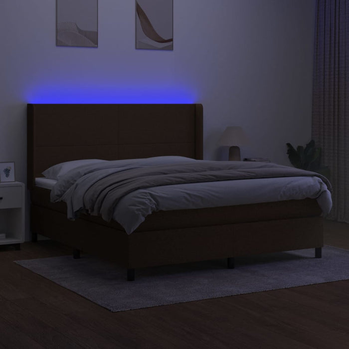 Letto a Molle Materasso e LED Marrone Scuro 160x200 cm Tessuto cod mxl 49276