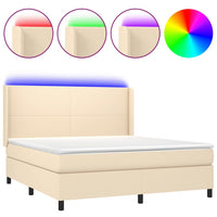 Letto a Molle con Materasso e LED Crema 160x200 cm in Tessuto 3138170