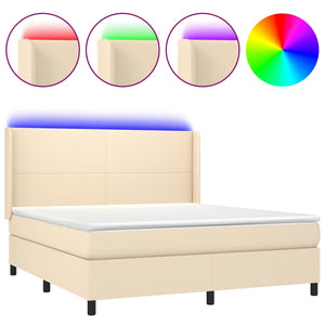Letto a Molle con Materasso e LED Crema 160x200 cm in Tessuto 3138170