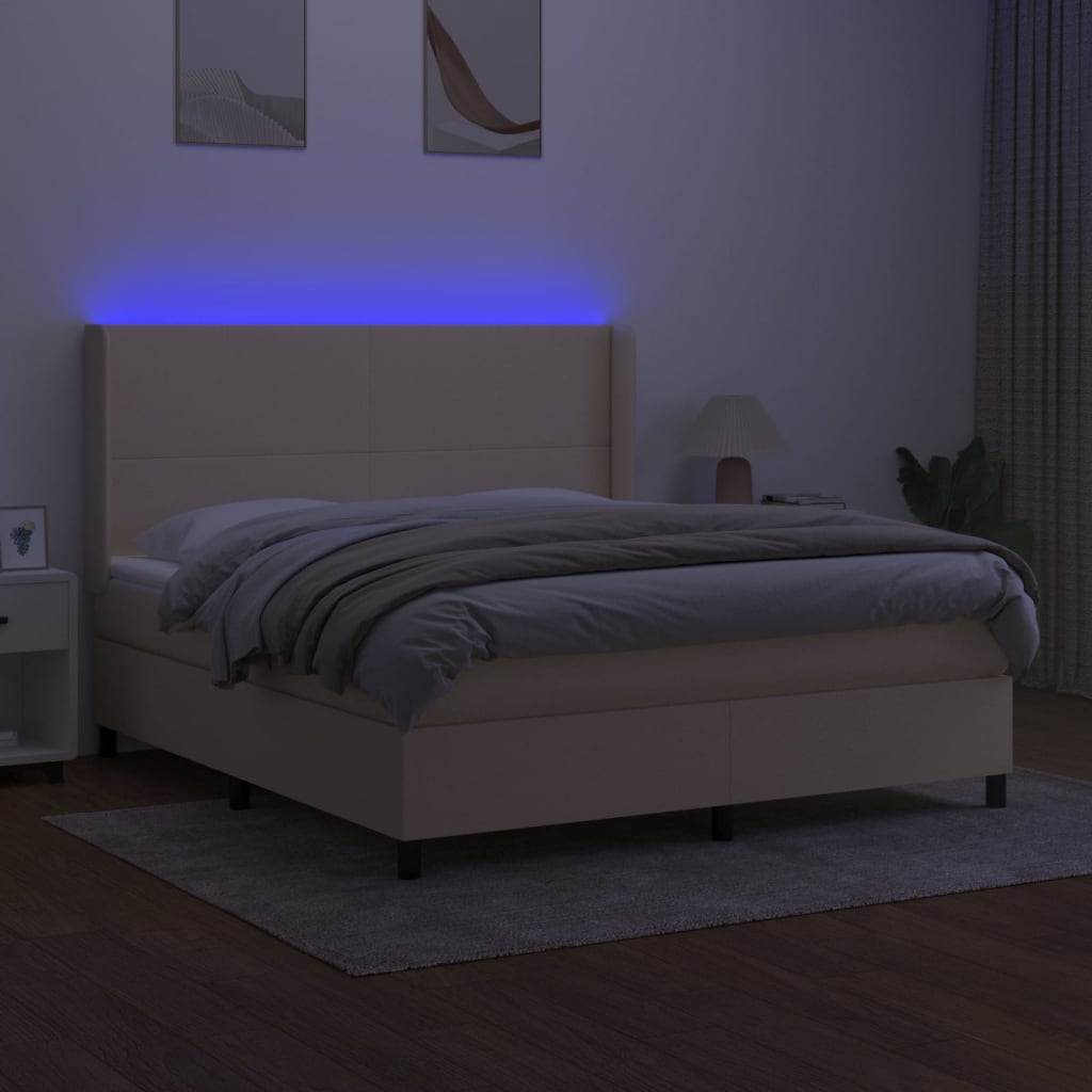 Letto a Molle con Materasso e LED Crema 160x200 cm in Tessuto cod mxl 62428